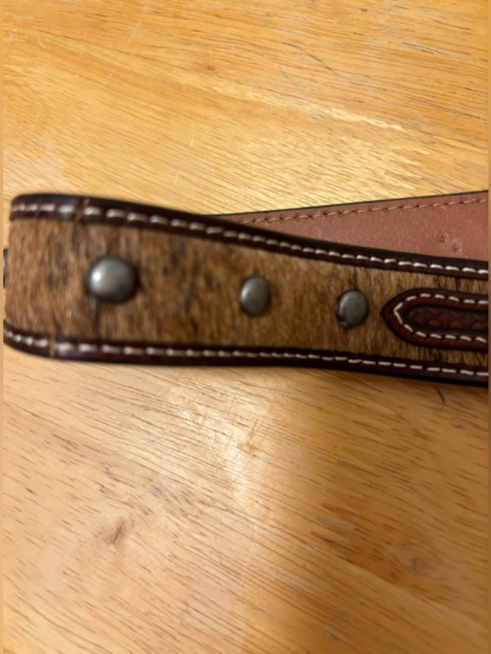Ariat 22 Rodeo Brown Studded Kids' Genuine Leather Belt with Calf Hair-On Detail - Picture 5 of 8